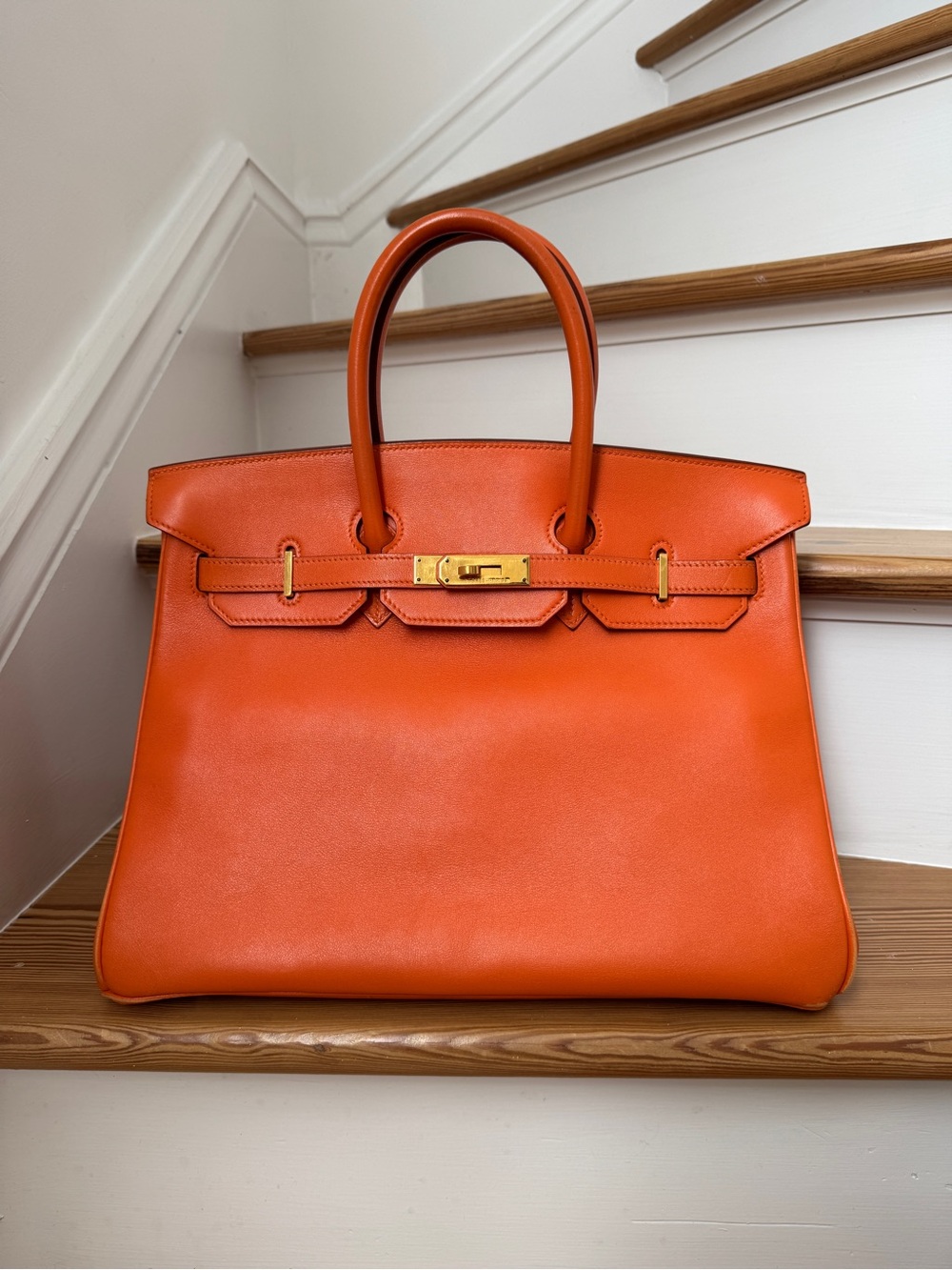 Hermès Birkin 35 Handbag, Veau Gulliver Leather, Orange H , □B Stamp, Women's